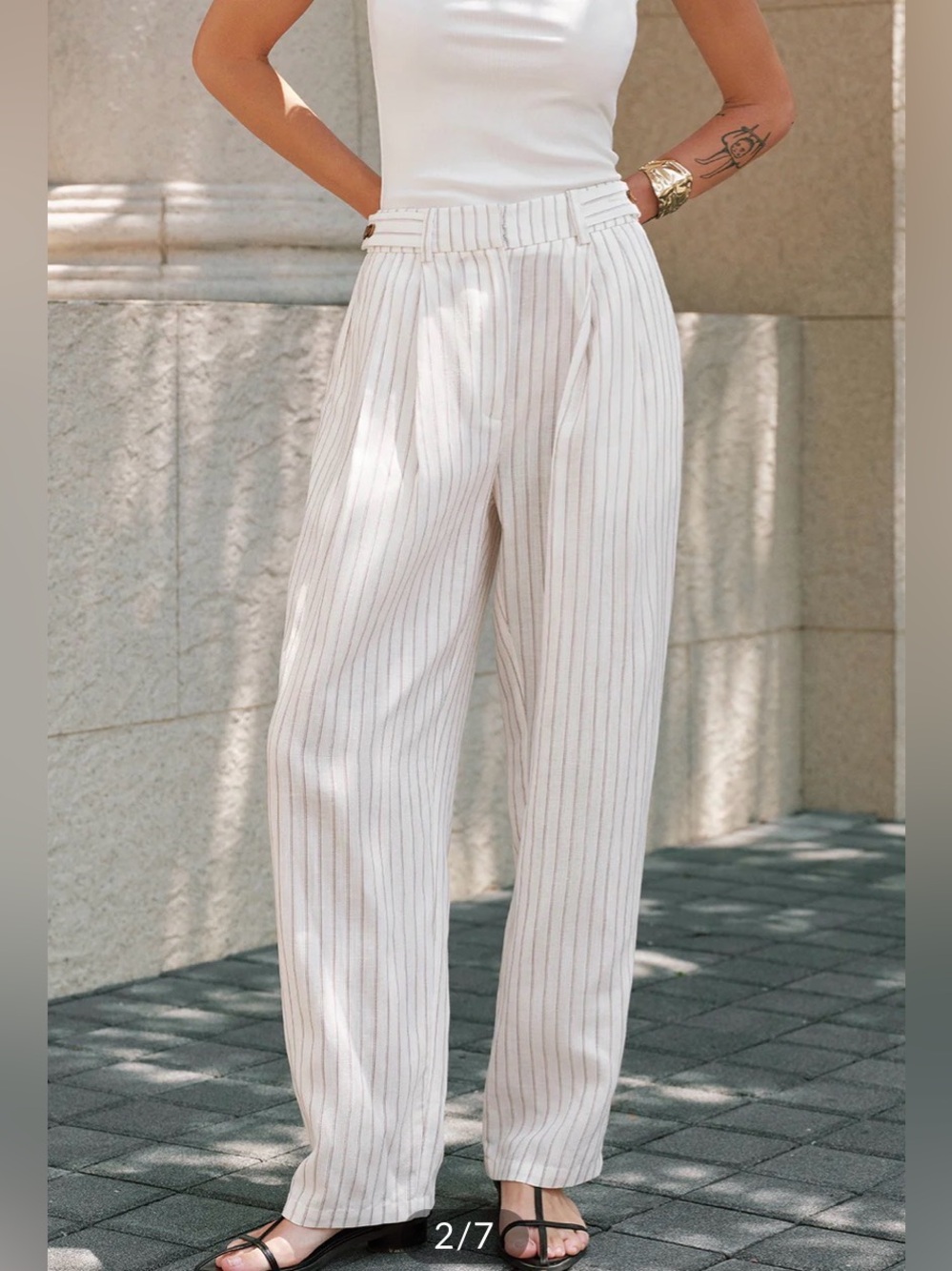 Commense High-Rise Wide Leg Pinstripe Linen blend Pants